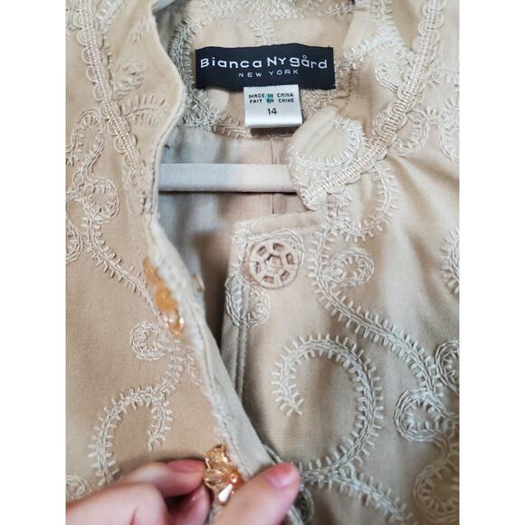 Bianca Nygard Embroidered Cotton Lined Accent Floral Buttons Art Jacket, Size 14 - Picture 4 of 14